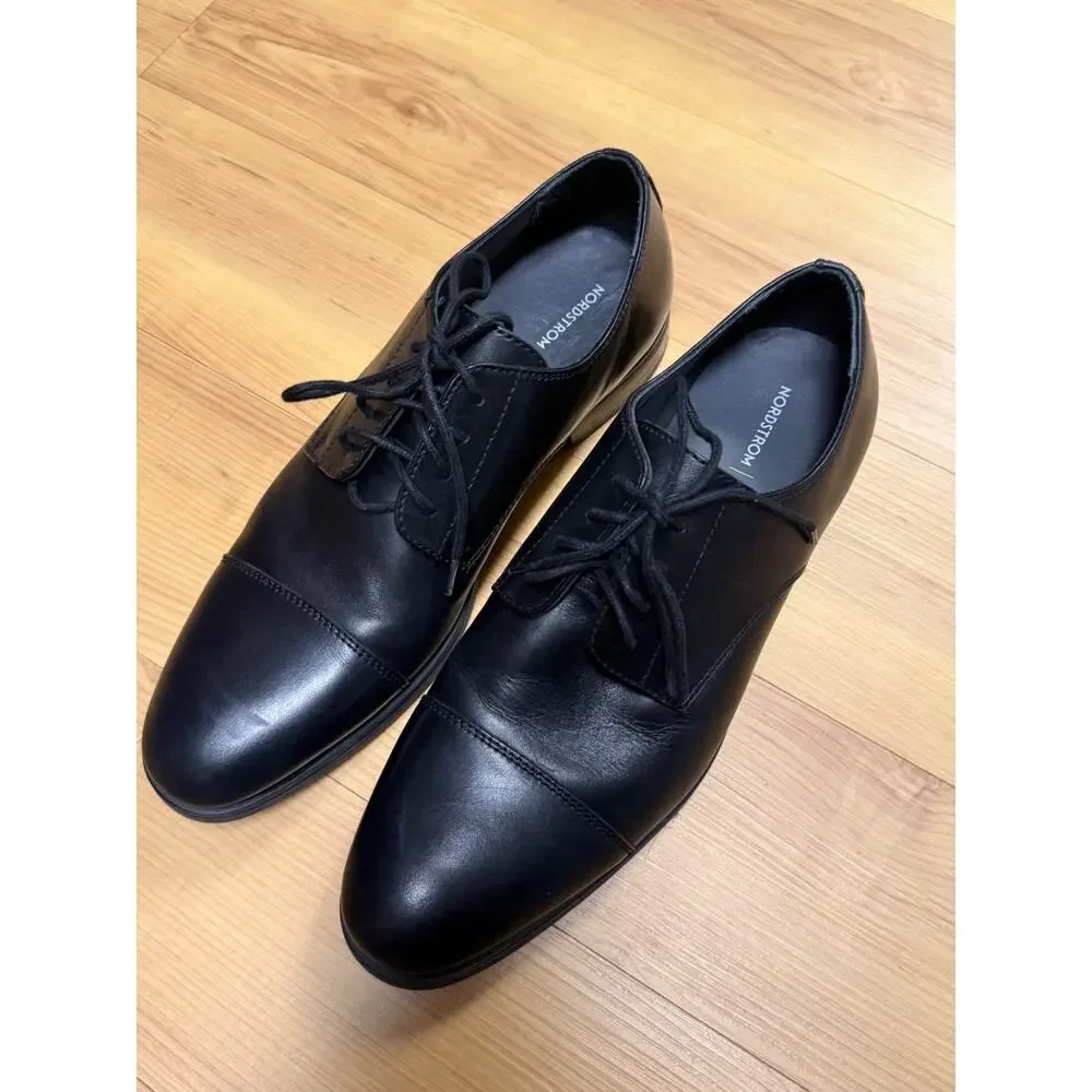 Nordstrom Ortholite Men's 10M Comfort Foam Black Leather Cap-Toe Oxford Shoes